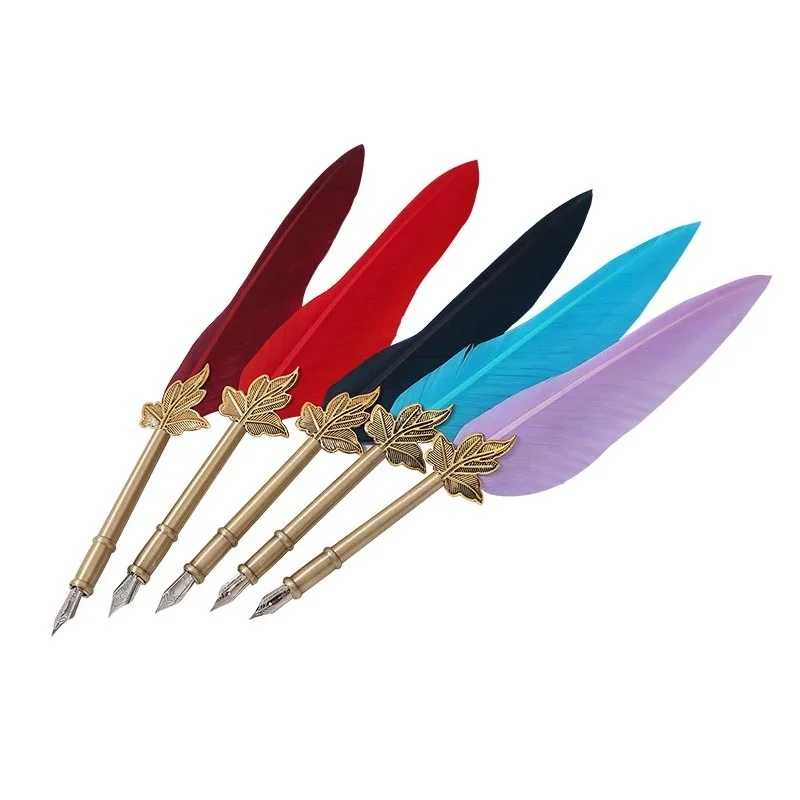 Retro Feather Pen Set European Style Dip Pencil And Ink Sets New Feather Fountain Pen Gifts Pens Writing Art Supplies