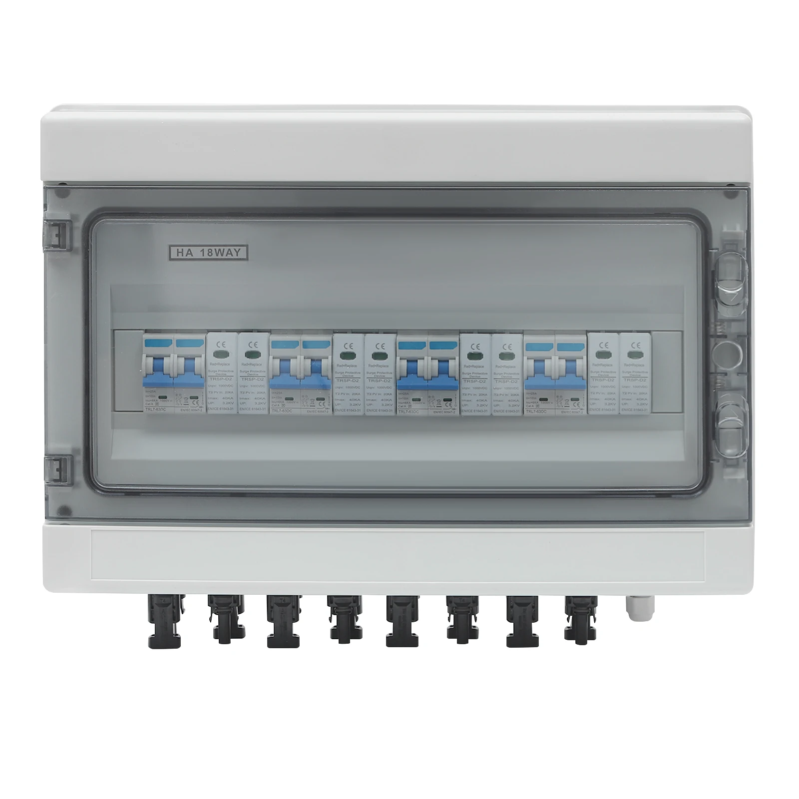 1000 V Solar DC PV Combiner Box 4 in 4 Out Isolator Switch Box mit 8 Anschlüssen IP65 wasserdicht, Überspannungsschutz 15 A/25 A – Detail 8