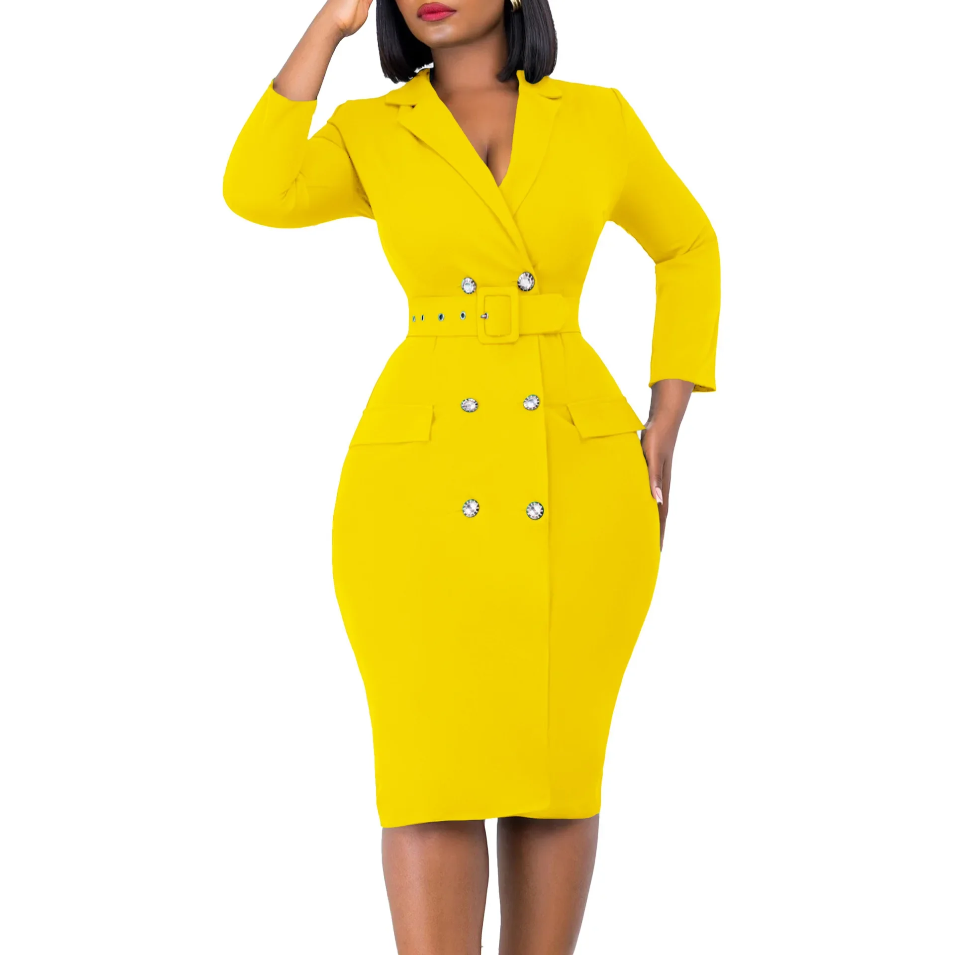 Dashiki African Dresses for Women Elegant 2026 Spring Summer African Long Sleeve V-neck Polyester Bodycon Midi Dress Outfits