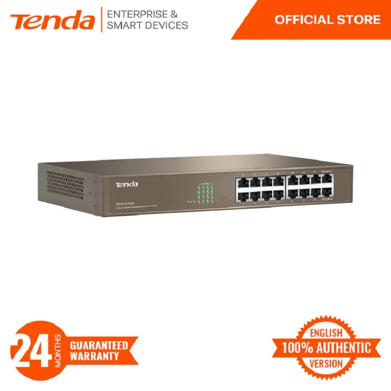 Tenda TEG1016D v6 16-port Gigabit Ethernet switch, 6KVA lightning protection, rack mount