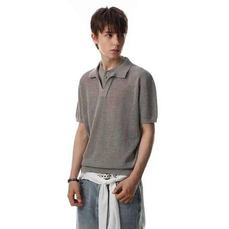 LUZHEN 2026 Summer New Fake Two Piece Design Solid Color Short Sleeve Knitted Pullover Men's Fashion Elegant Casual Tops JY7681