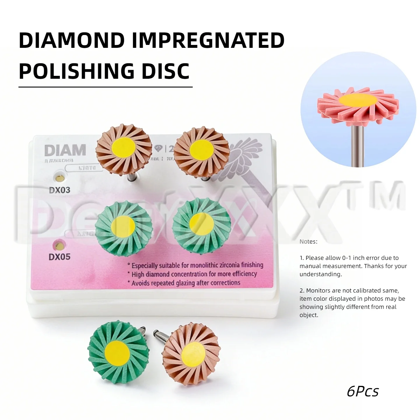 

6Pcs Polishing Wheel 2.35mm Polisher for Ceramic Lithium Disilicate 2-Step Polishing System