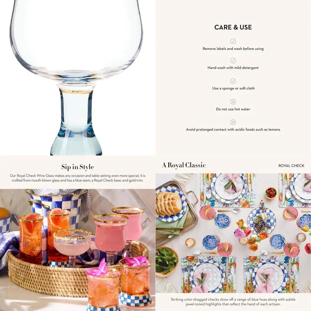 

Royal Blue and White Striped Stemmed Wine Glass, 16 oz Decorative Glassware