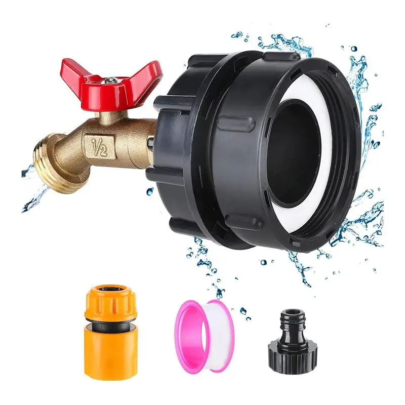 

A76X-IBC Tote Water Tank Adapter -Fine Thread Fitting For 275-330 Gallon IBC Tote Tank, Leakproof Sturdy Brass Faucet Valve