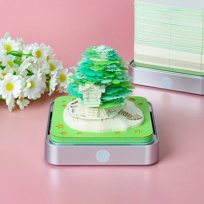 Time Piece Calendar 2026 Desk Calendar With LED Light 3D Tear-away Calendar Paper Carving Art Memo Pad Notepad Gift Christmas