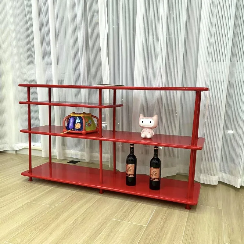 Floor shelf Nordic medieval designer living room storage rack ins wind red display shelf bookshelf