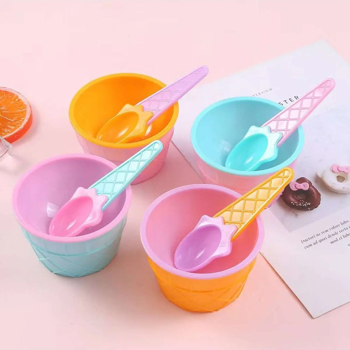 1Set(Spoon+Bowl)-family kitchen cartoon ice cream bowl set