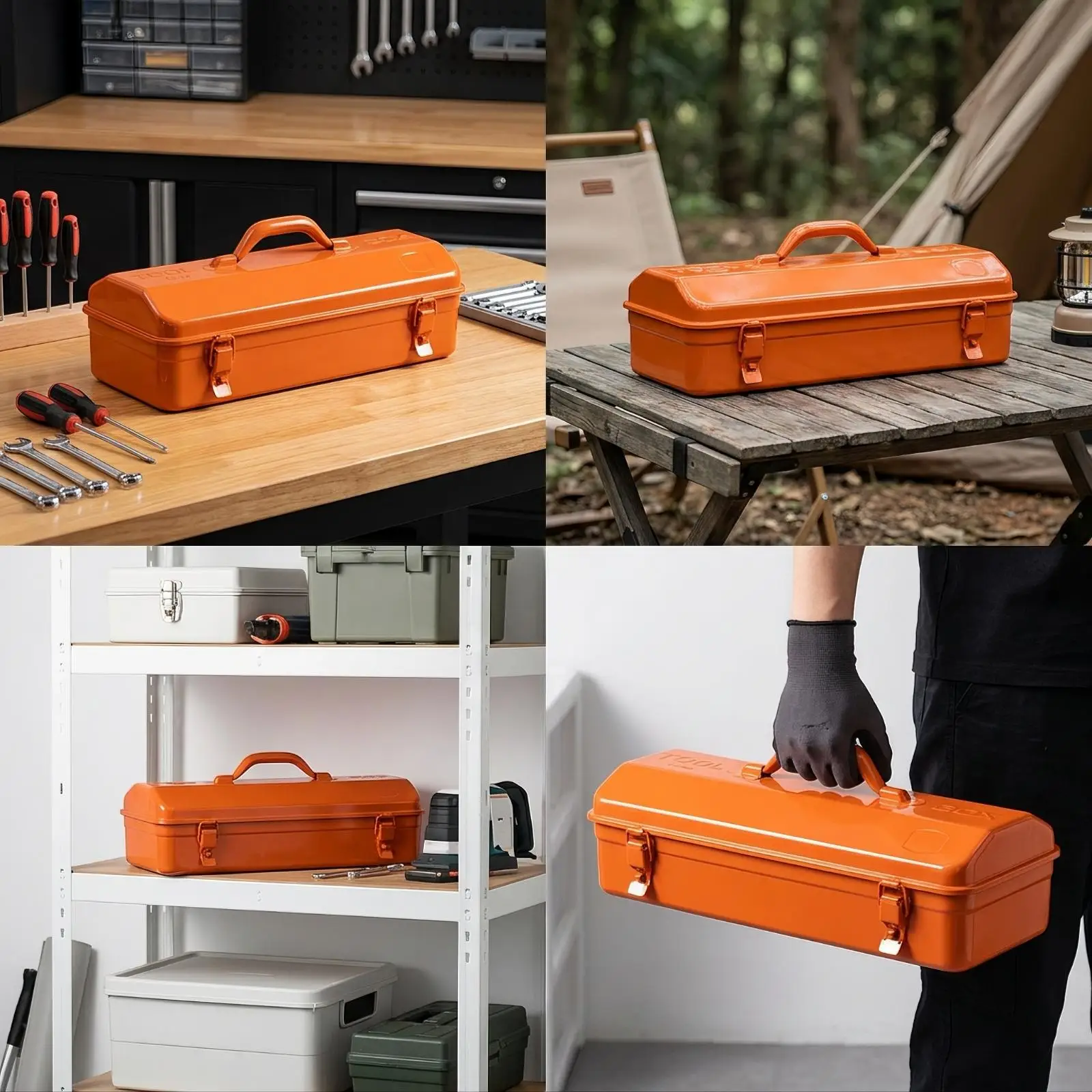 Metal Storage Box with Latch Closure Compact Iron Tool Box with Latch Heavy-Duty