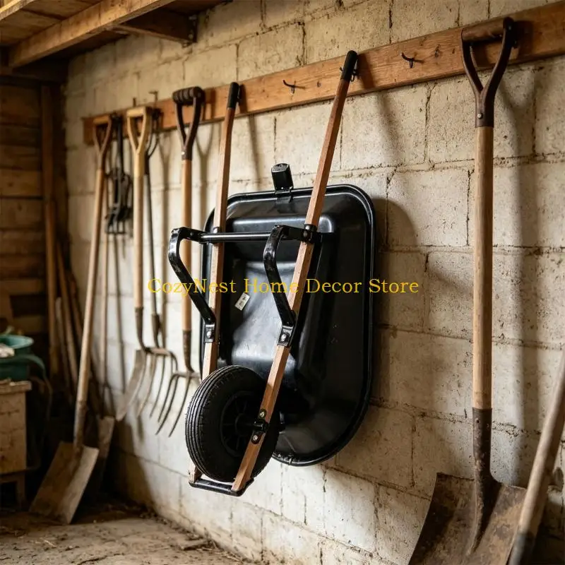 92MF Wall Mount Wheelbarrow Hook Two Piece Storage Hook with Lower Support Base and Screws for Garage and Shed Storage Areas for