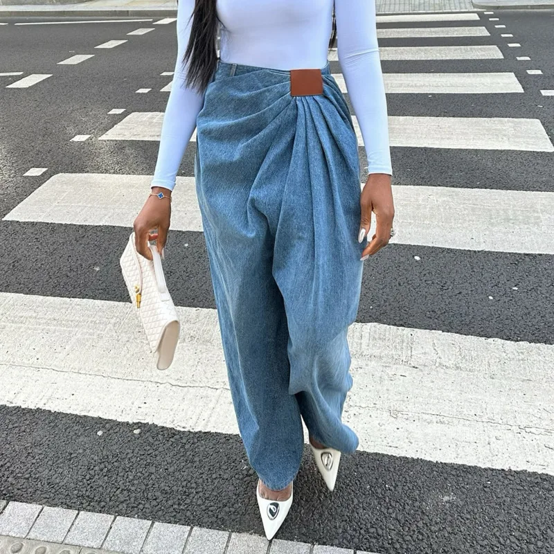 2026 otoño nueva moda estilo callejero pantalones vaqueros de pierna ancha para mujeres pantalones vaqueros rectos versátiles moda femenina