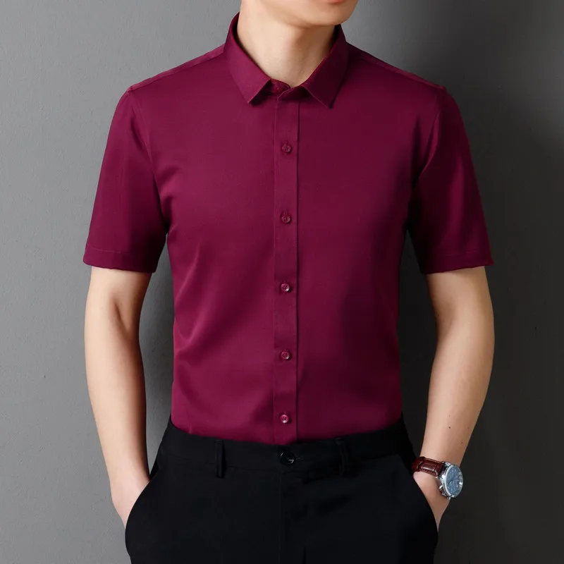 Classic Men\'s Shirt Summer Short Sleeve Business Formal Fit Soft Anti Wrinkle Social Smooth Workwear Blue Black Grey Large 5XL