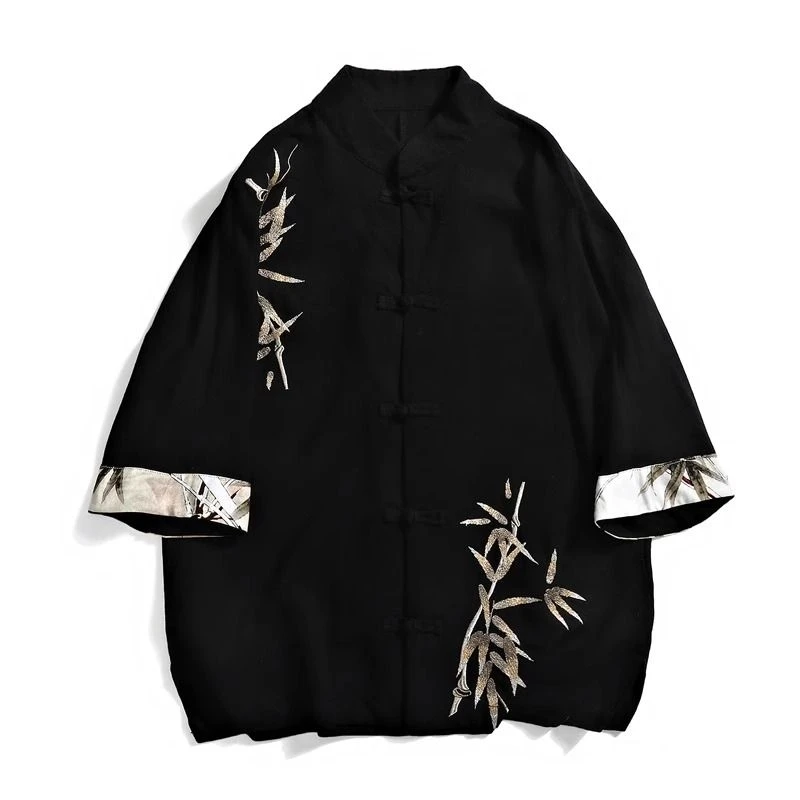 

Extra Large 300 Pou New Chinese Sle ort Sve T-irt Embroidered Linen Loose Men's Spring Summer Cotton Linen irt