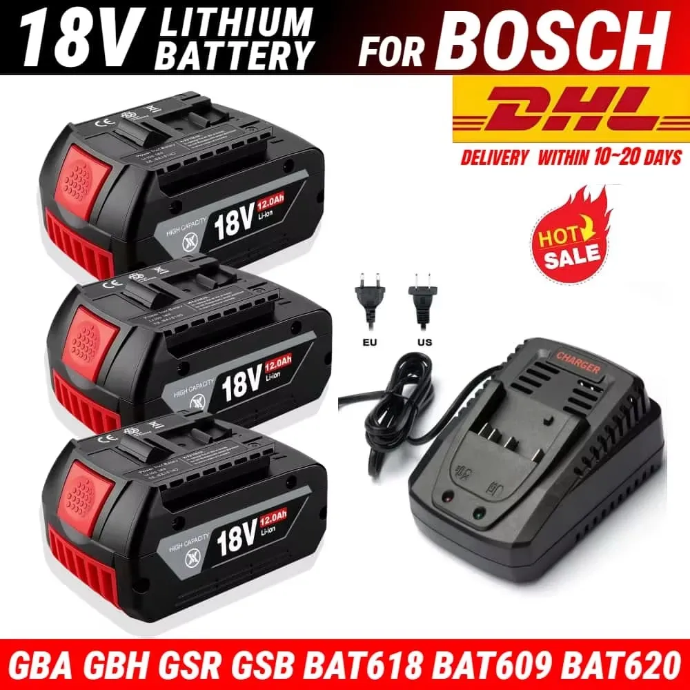 

For Bosch professional 18V 10.0AH Li-ion battery BAT610G+AL1820CV replacement with LED & for Bosch quick charger 18V 18650⚡