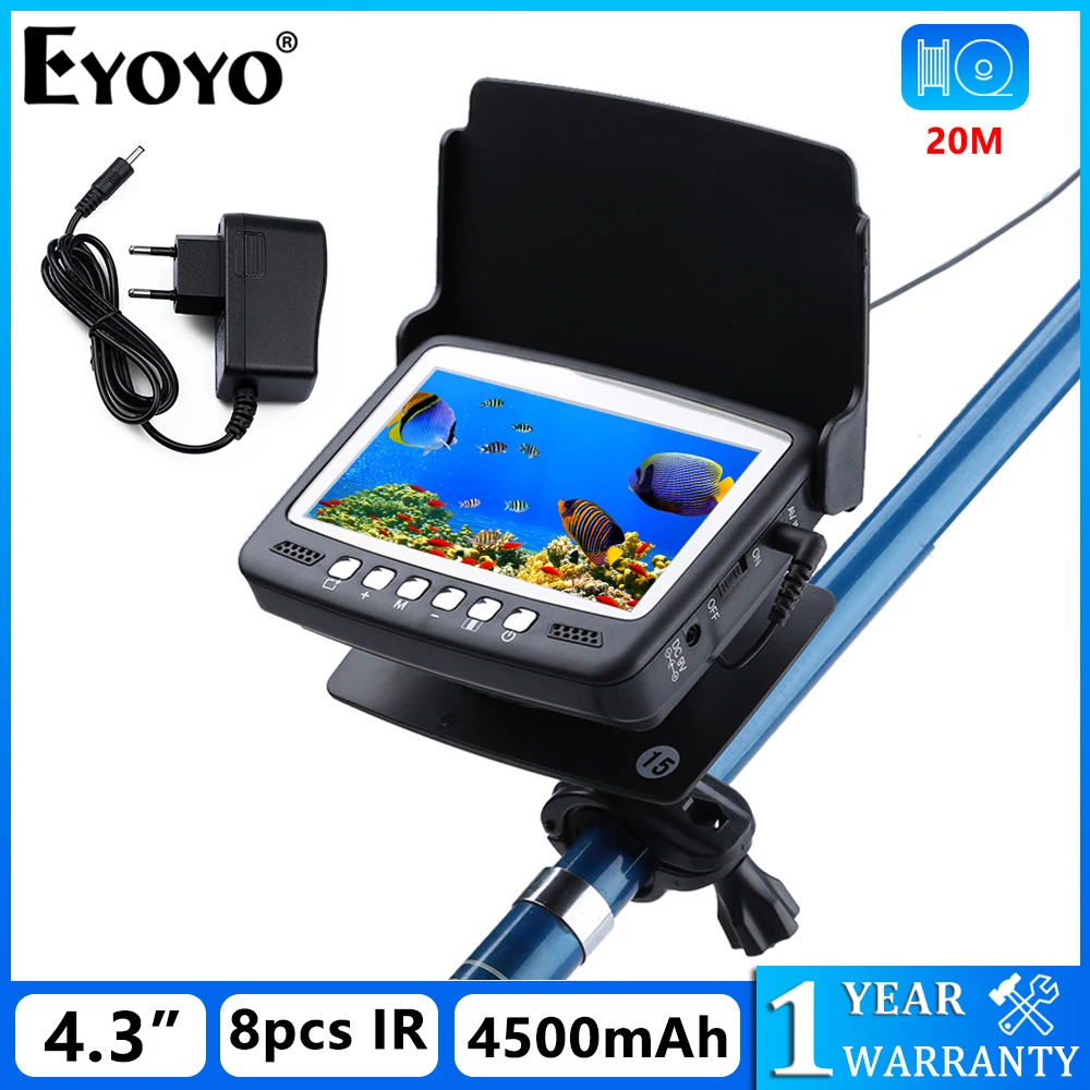 

Eyoyo-Portable Fish Finder with Color Monitor, Original Winter Underwater Video Camera Kit, 8pcs IR Lights, 20m Cable, 4.3 inch