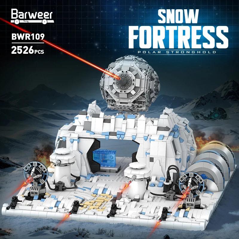 2526PCS Movie Space Battle Snow Fortress Defense Turret Building Blocks Set Sci‑Fi Snow Rock Terrain Model Assembly Toys Gifts