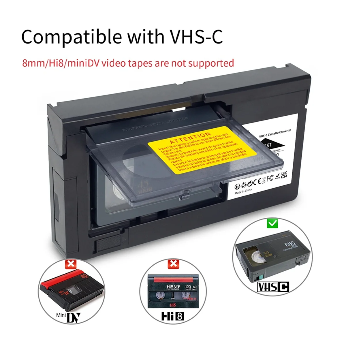 Konwerter kasetowy VHS-C dla JVC dla RCA dla Panasonic VHS na VHSC SVHS-C Adapter kasety nie dla 8mm/MiniDV/Hi8