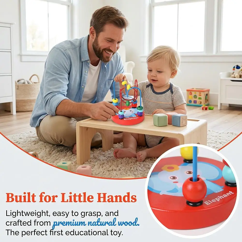 Wooden Bead Maze Toy Early Educational Stringing Beads Color Recognition Learning Toy for Baby Toddler Preschool Kids
