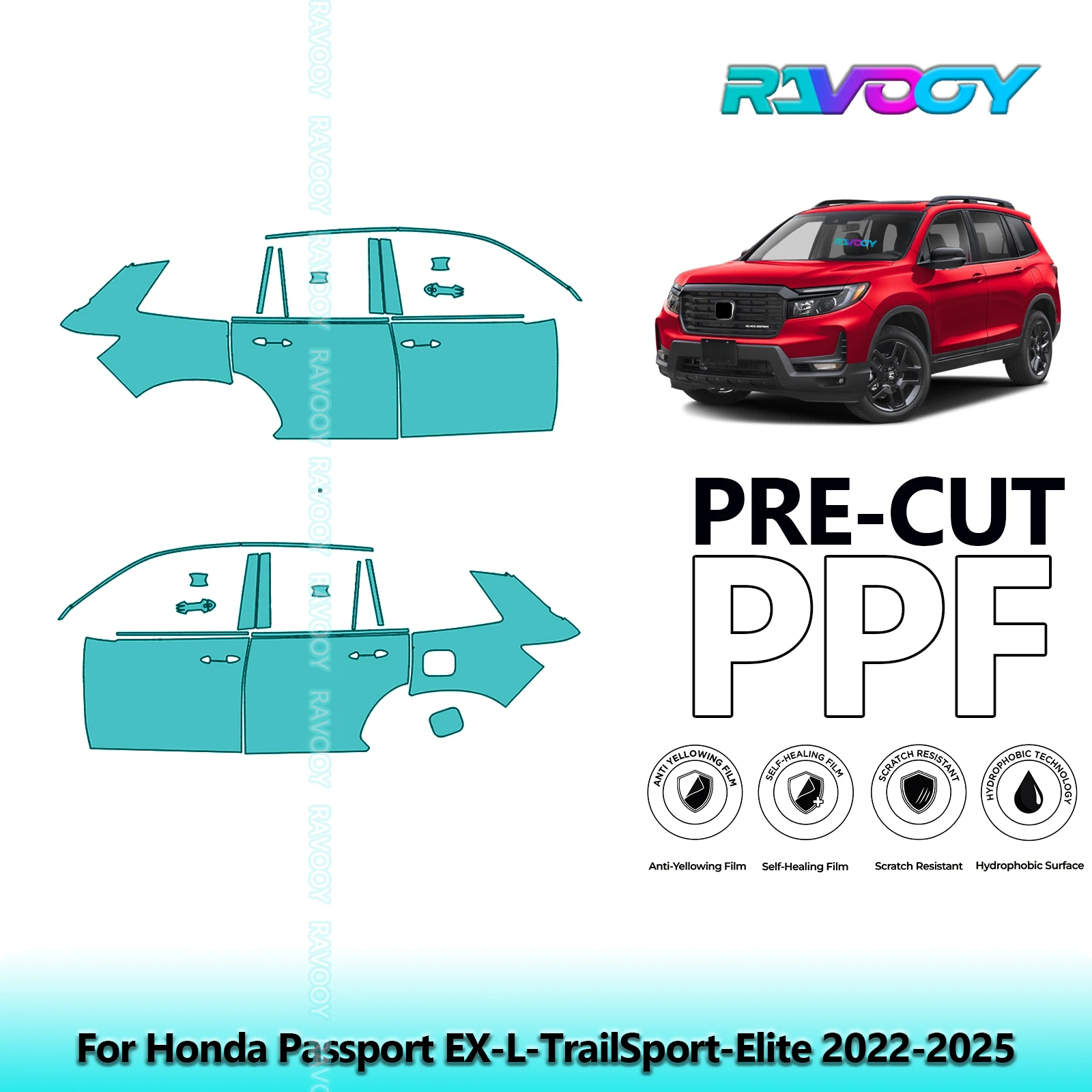 

For Honda Passport EX-L-TrailSport-Elite 2022-2025 8.5mil Pre-Cut PPF Door & A/B Pillar Kit TPU Paint Protection Film Set
