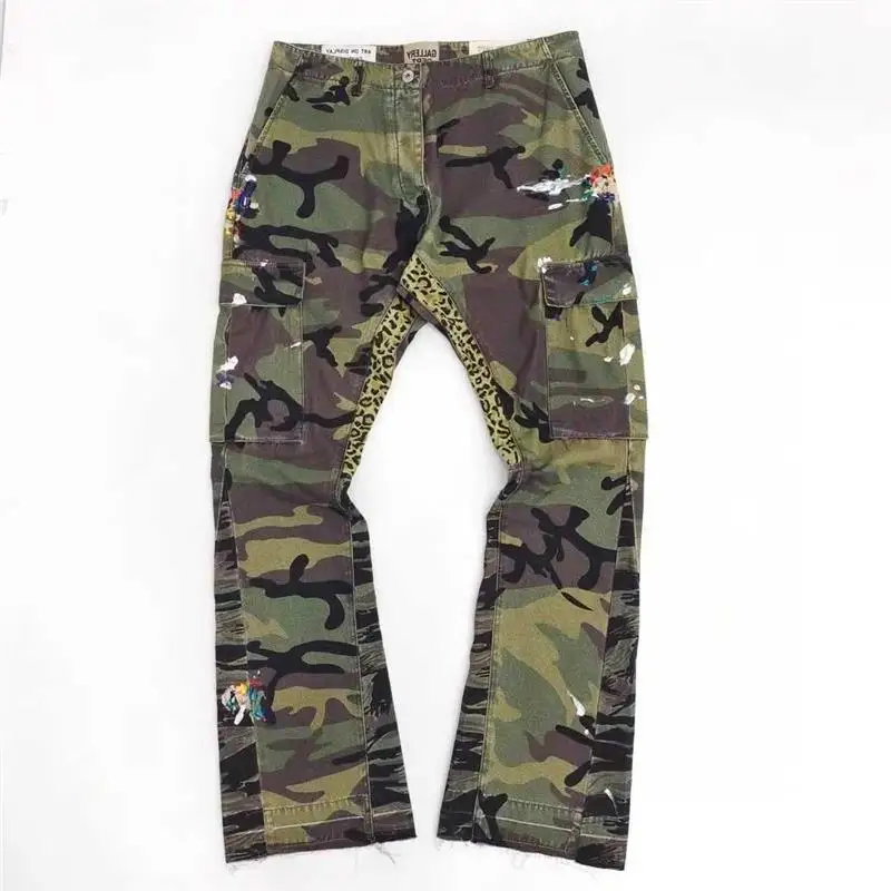 

Американские уличные камуфляжные расклешенные рабочие брюки в стиле пэчворк, повседневные длинные брюки, свободный крой, весна 2024