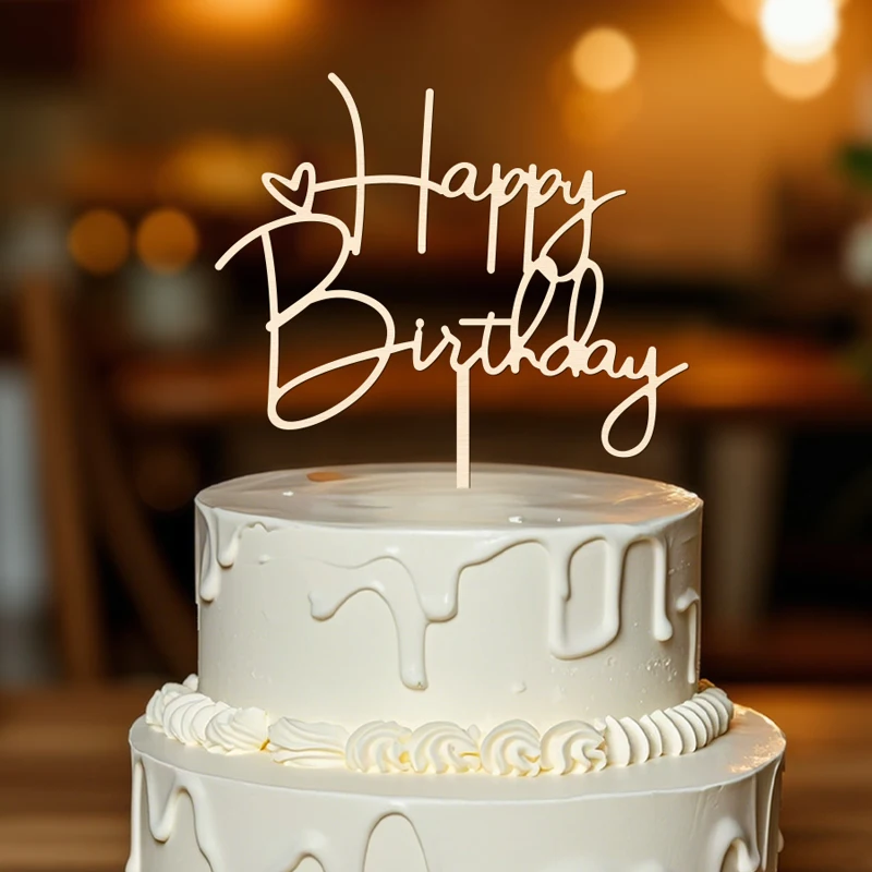 YOMDID Tortenaufsatz „Happy Birthday“, Geburtstagskuchendekoration mit Schriftzug und Herzakzenten, fröhliche Tortenaufsätze für Geburtstage – Detail 8
