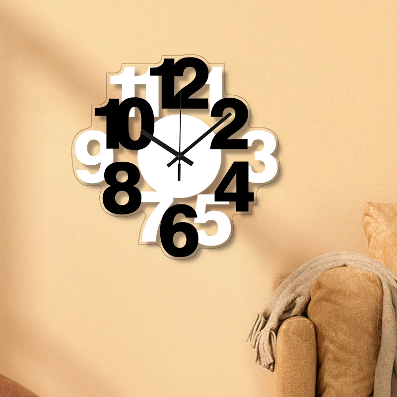 Arabic numerals black and white splicing clock  modern and simple digital wall clock home decoration silent wall clock