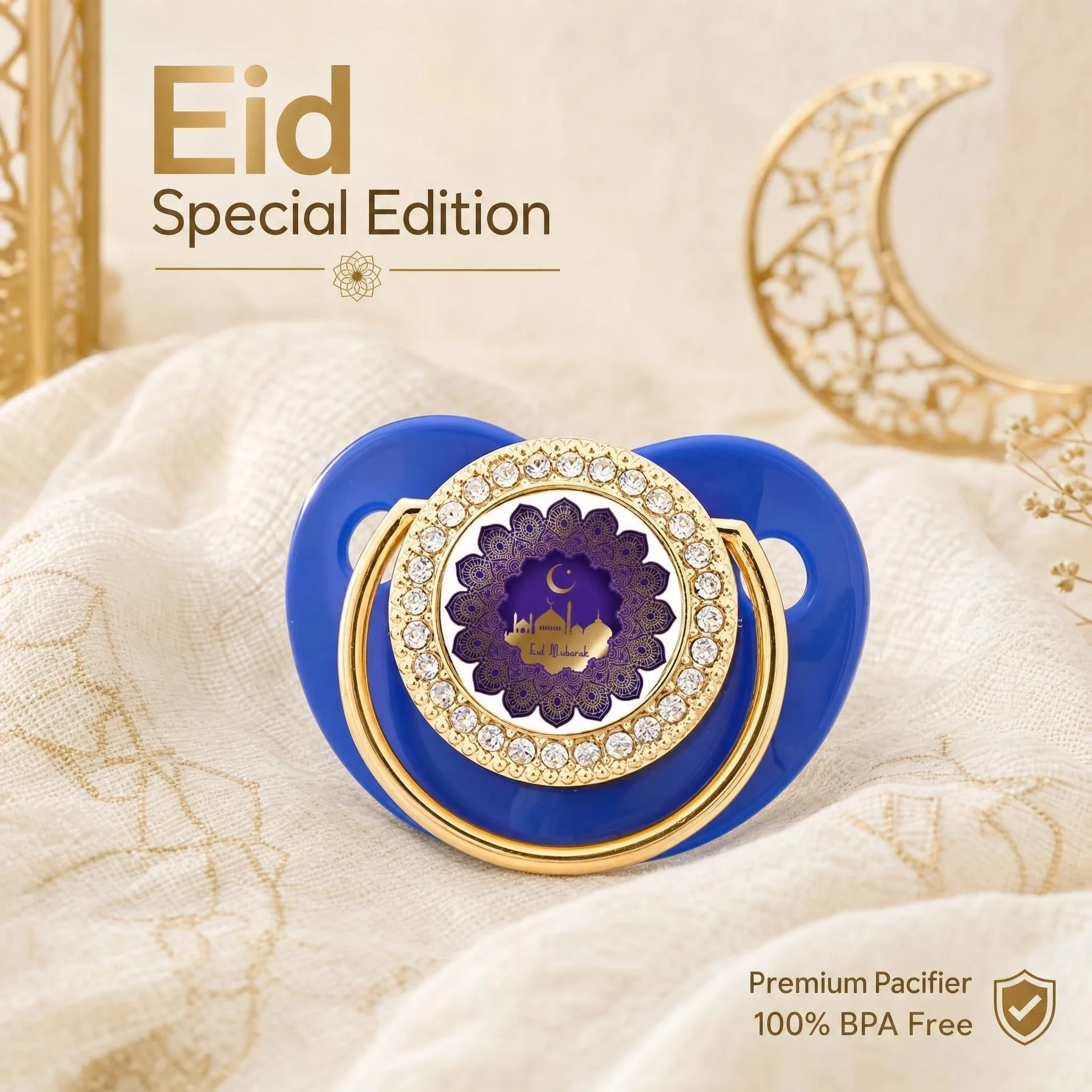 Crescent Moon Islamic Newborn Pacifier Baby Soother with Dust Cap Silicone Teething Chew Toy Infant Gift