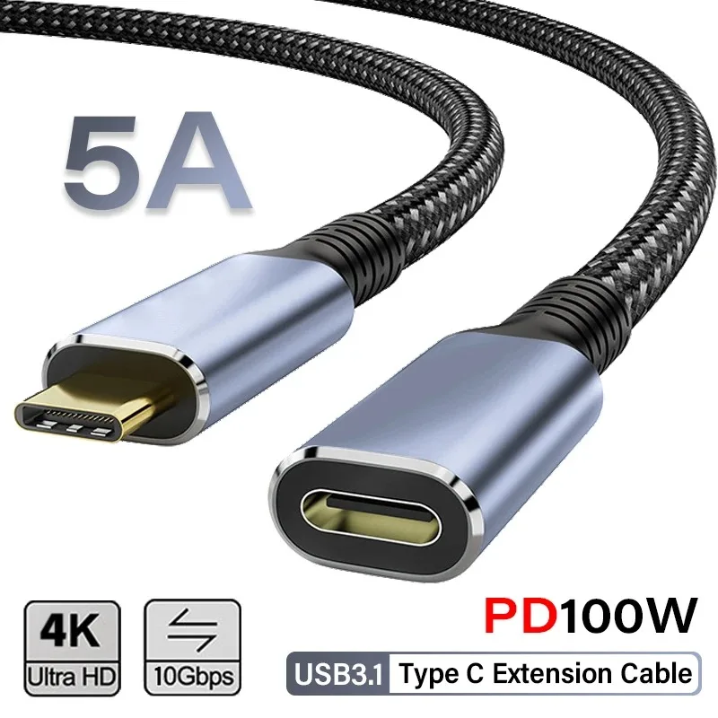 USB 3.1 Extension Cable Type C USB C to Type-C Male to Female 10Gbps PD 100W Fast Charging Cable for Switch MacBook Pro Xiaom
