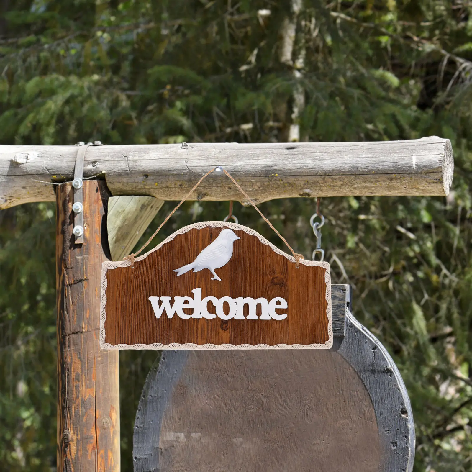 Reversible European Style Wood Welcome Sign Double Sided Bird Motif for Indoor Outdoor Use Home Decor Business Open Closed Door