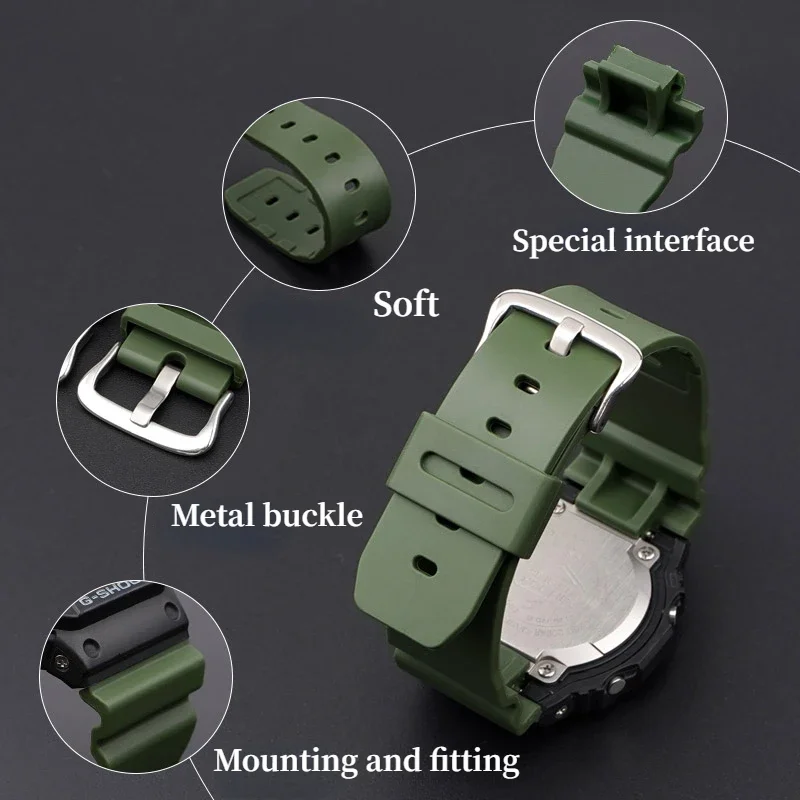 16mm Rubber Resin Strap Waterproof Watchband Colorful Band for Casio DW5600/6900 GA-2100/9052 Series Replacement Strap