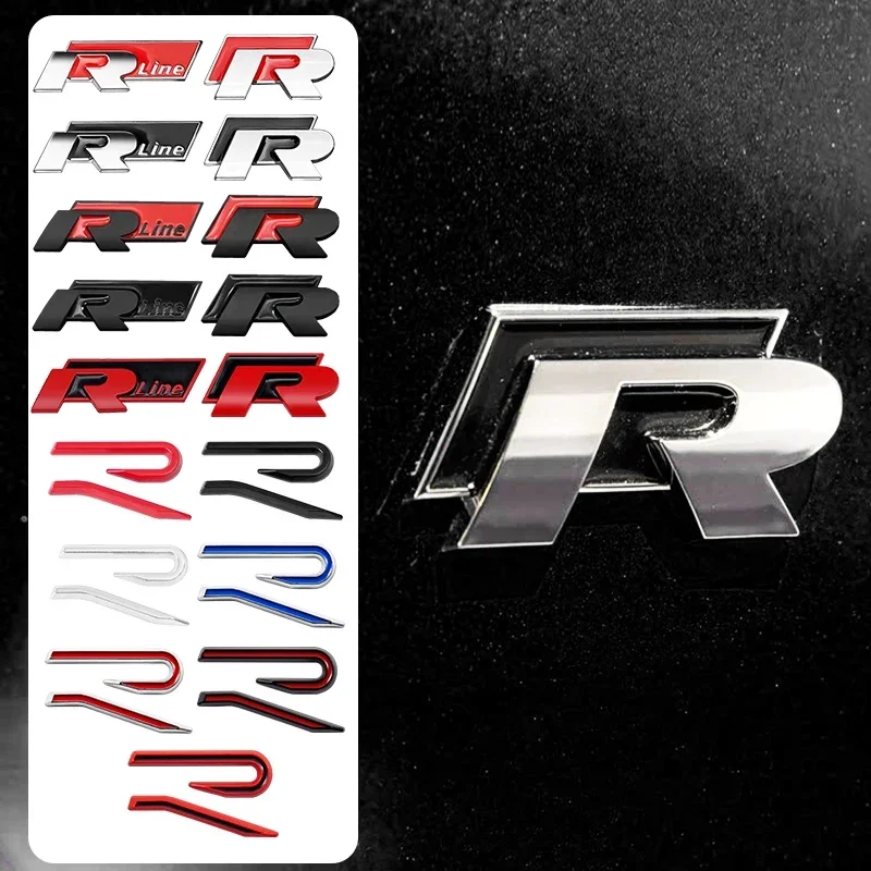 

R logo Emblem Car Metal Body Tail Trunk Sticker Accessories For Volkswagen Tiguan Bora POLO PASSAT CC Touran GOLF Jetta Arteon