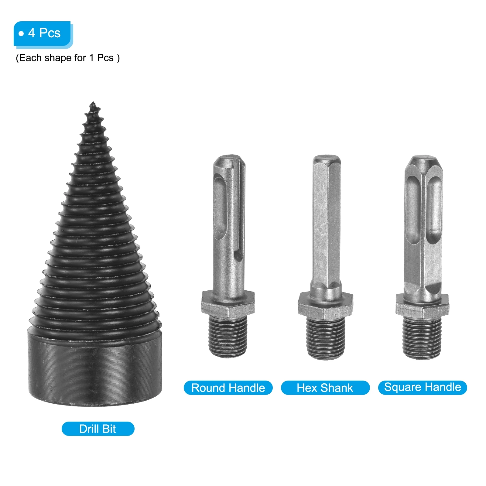 4Pcs/1Set Firewood Log Splitter Drill Bit Removable Drill Bits Electric Drills Screw Cone Driver with Drill Shafts Hand Tools