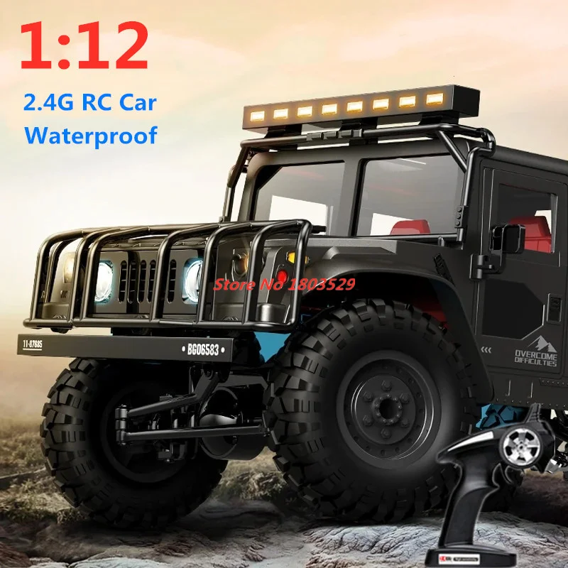 2.4G 1:12 RC Rock Crawler Simulation Buggy 4WD Full Metal Remote Control Military Car With Flash Led Lights Waterproof Boy Gifts