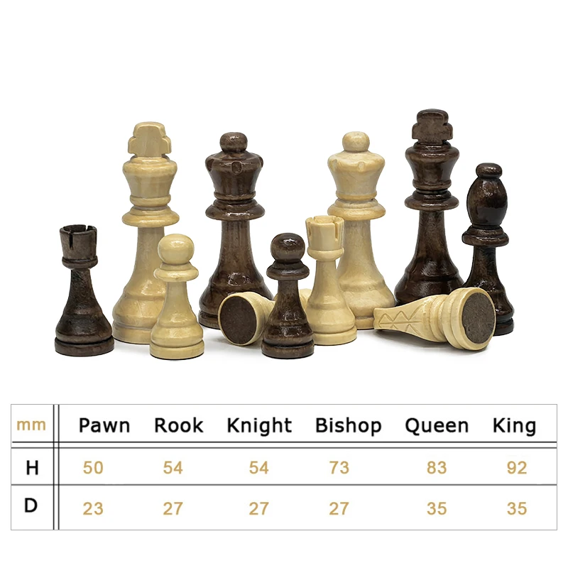 Wooden Chess Set, King Height 92/80/65mm Chess Game With or Without Chessboard, 32PCS Chess Game, Family Table Board Game