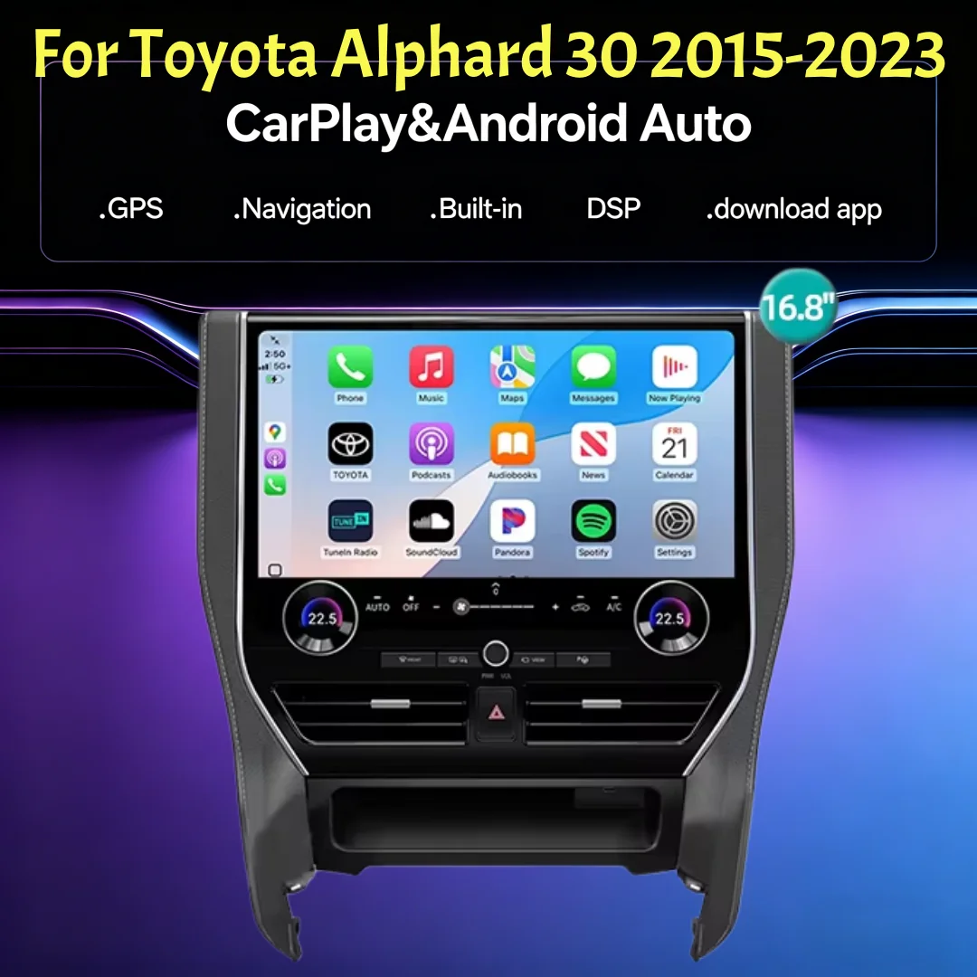 Android 14.0 For Toyota Alphard 30 2015-2023 CarPlay GPS Navigation 4G WiFi Bluetooth Stereo Multimedia Video Player Car Radio