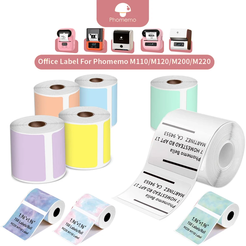 【White/Color/Transparent Sticker】Phomemo Multi-Purpose Square Self-Adhesive Label FOR M110/M200/M120/M220 Width 20-50mm Roll