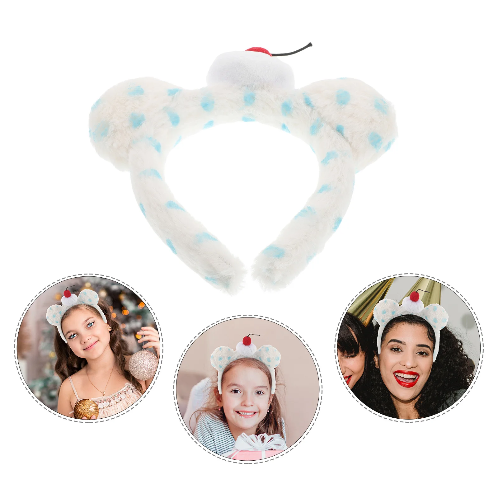 

Bear Ears Headband Cherry Dot Cute Hairband for Face Washing Skincare Mask Spa Photo Prop Party Accessory