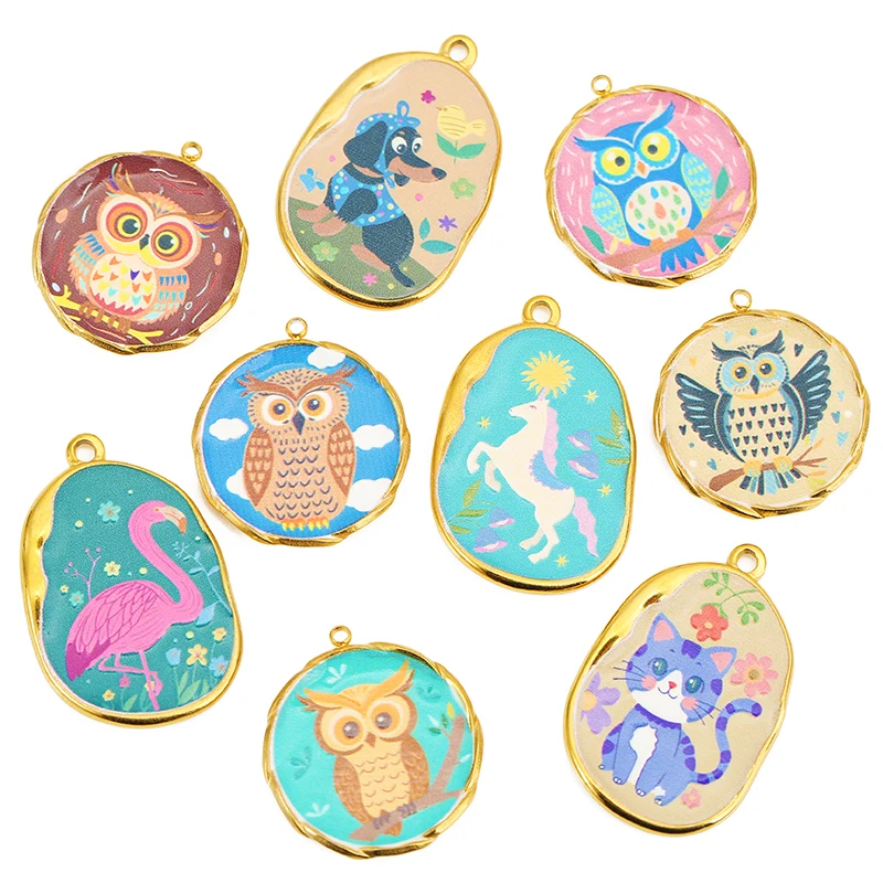 

3pcs New Stainless Steel Owl Pendant Enamel Animal Flower Drip DIY Bracelet Necklace Earring Jewelry Making Accessories