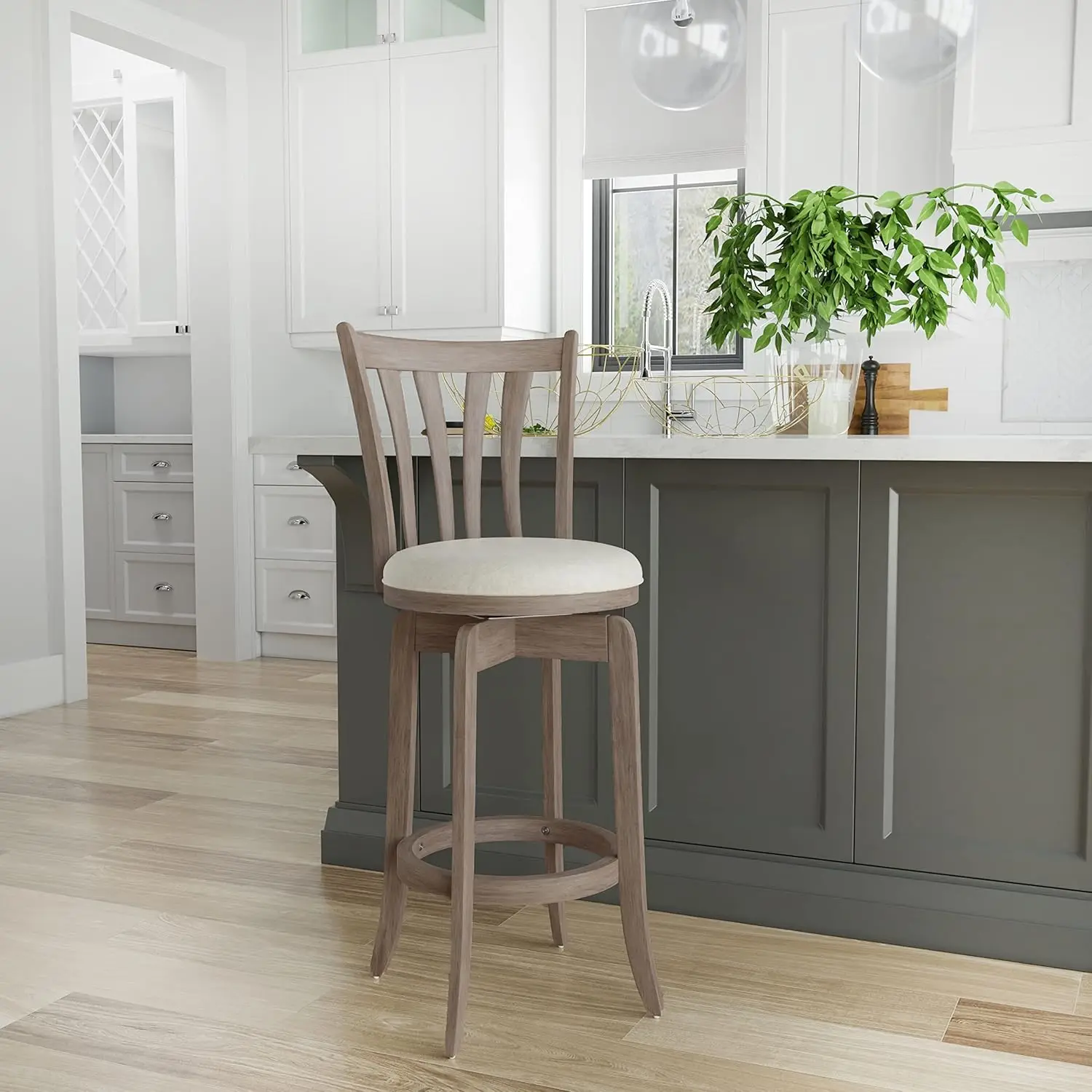 

29.5"" Savana Wood Swival Bar Height Stool, Brown Gray