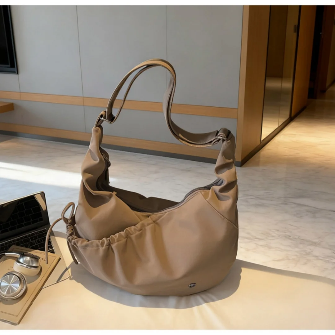 vWomen Lazy Style Hobo Dumpling Bag Large Capacity Shoulder Crossbody Bag Drawstring Design Purse Autumn Daily Commute Travel
