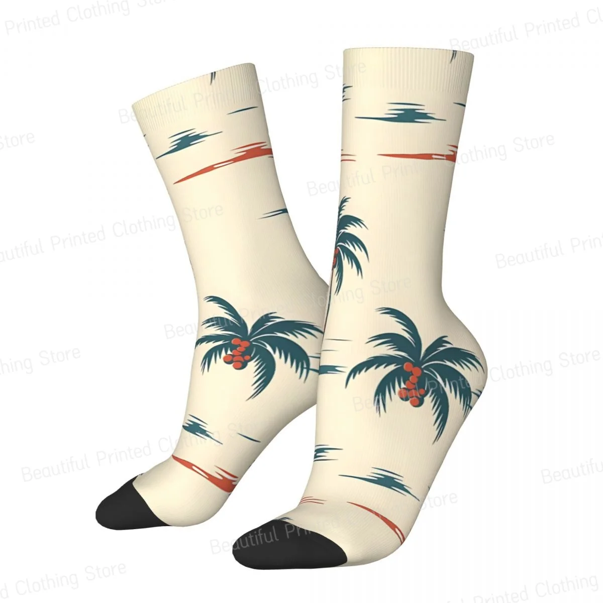 

Palm Tree Wave Ocean Graffiti Art Pattern Unisex Four Seasons Socks Hip Hop Fun printing Socks Street Style Crazy Sock