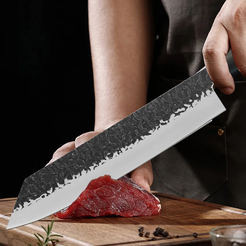 الفولاذ المقاوم للصدأ المطبخ سكين الطاهي تقطيع وتقطيع لحوم البقر السكاكين مقبض خشبي اليد مزورة الساطور سكين أدوات الطبخ #5