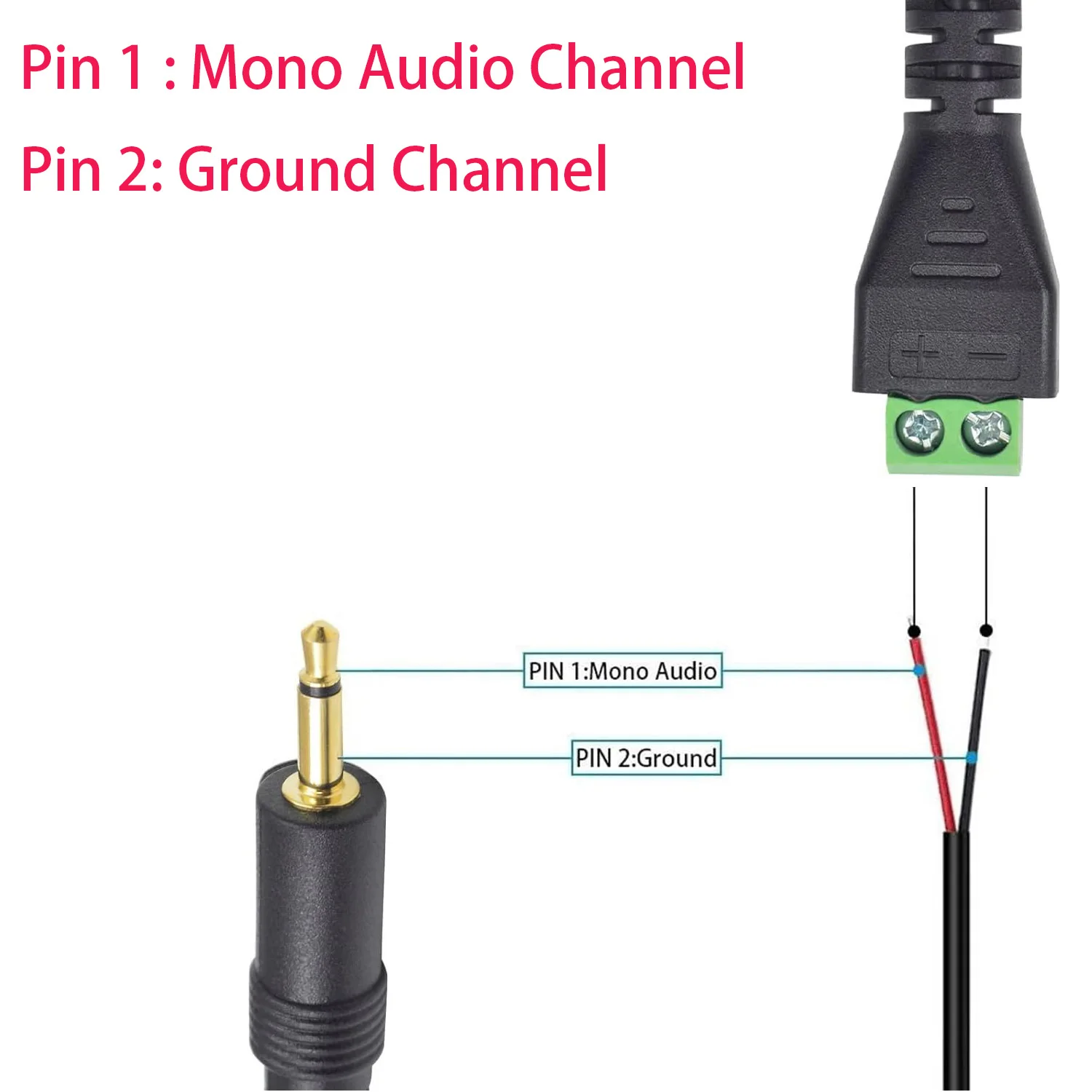 1pc 3.5mm 1/8" Mono TS Male Plug To AV Screw Video Balun Terminal Adapter Connector Cable 1FT Gold Plated - Image 4