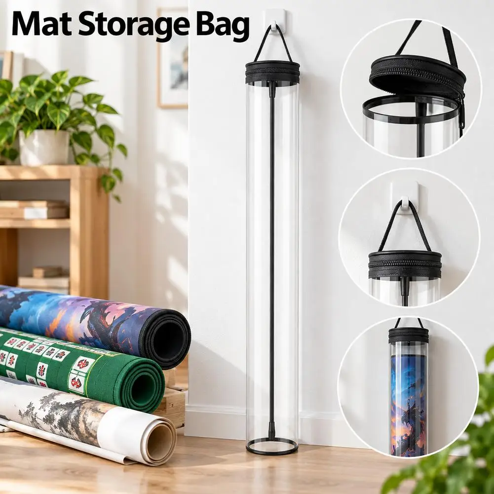 PVC Mahjong Mat Case Dustproof Transparent Mahjong Roll Storage Bag Carry Handle Hanging Loop Mahjong Mat Storage Tube 1pcs