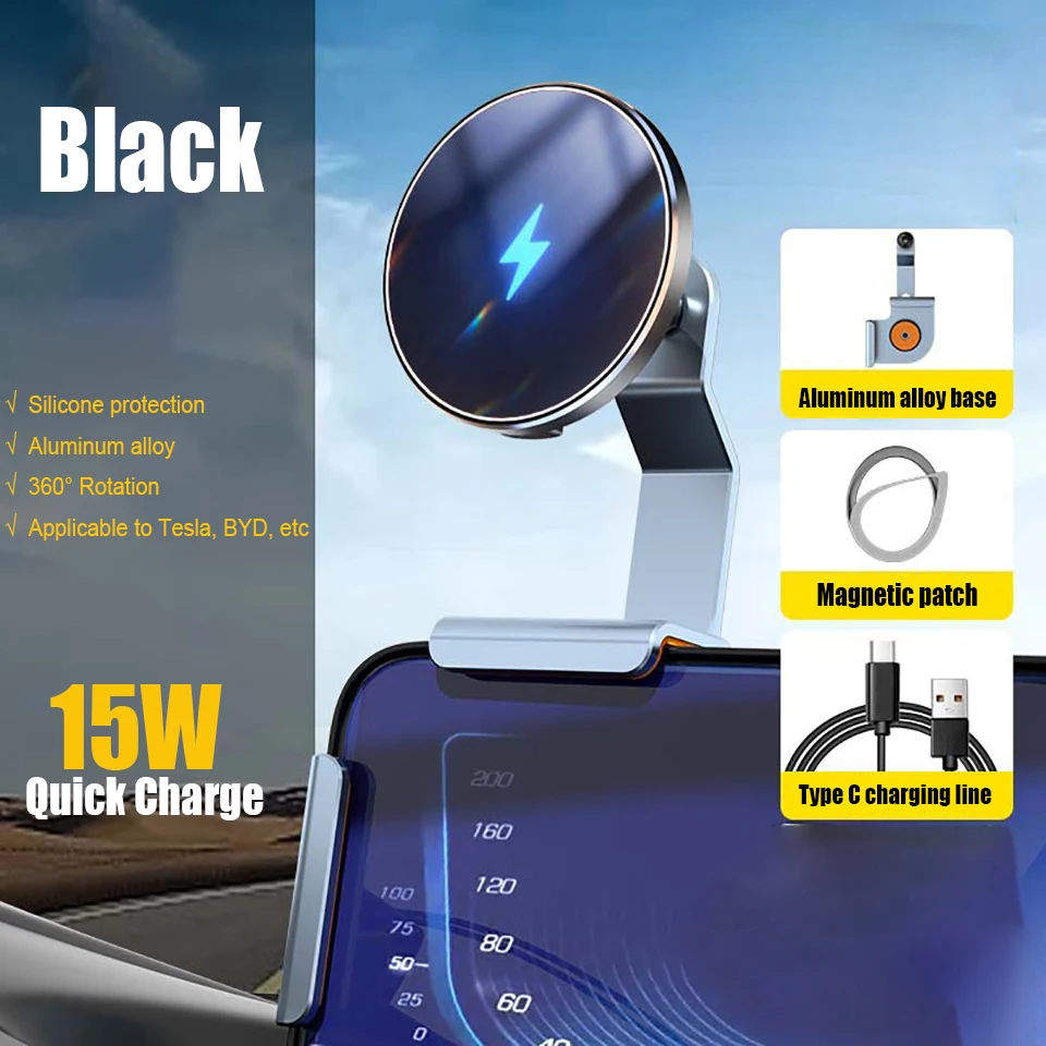 HKGK Screen Side Car Phone Holder for Tesla Model 3 Y X S Highland 15W Mount Magnetic Wireless Charger 1Aluminum Alloy Base