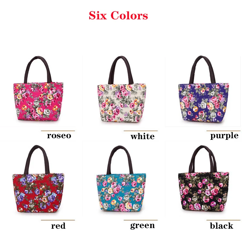 Mommy Handbag Fashionable And Casual Rose Print Western-style Canvas Bag Middle-aged And Elderly Travel Portable Bag