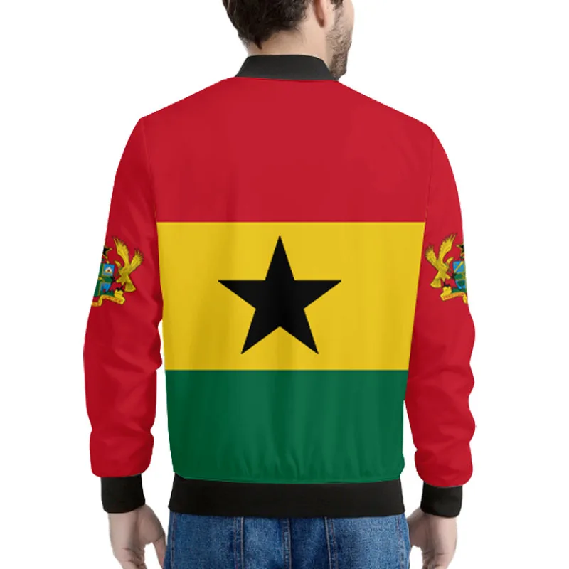 Ghana Zipper Jacket Free Custom Made Name Team Game Logo Gh Peaked Coats Gha Country Travel Nation Flag Ghanaian Clothes