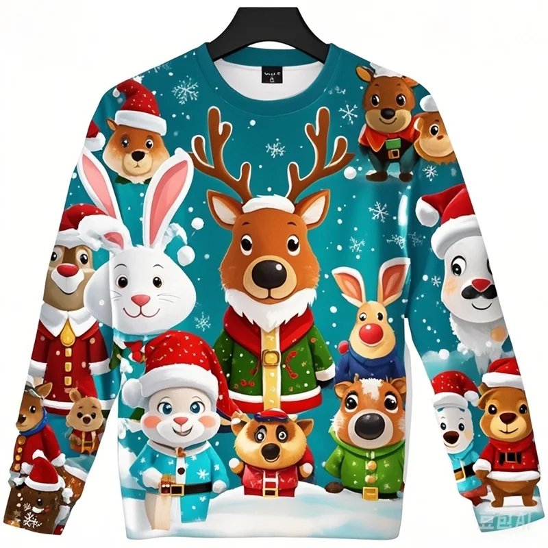 

3D Full Print Cartoon Animal Graphic Sweatshirts Clothes Casual Oversized Round Neck Christmas Hoodies For Men Women Sudaderas