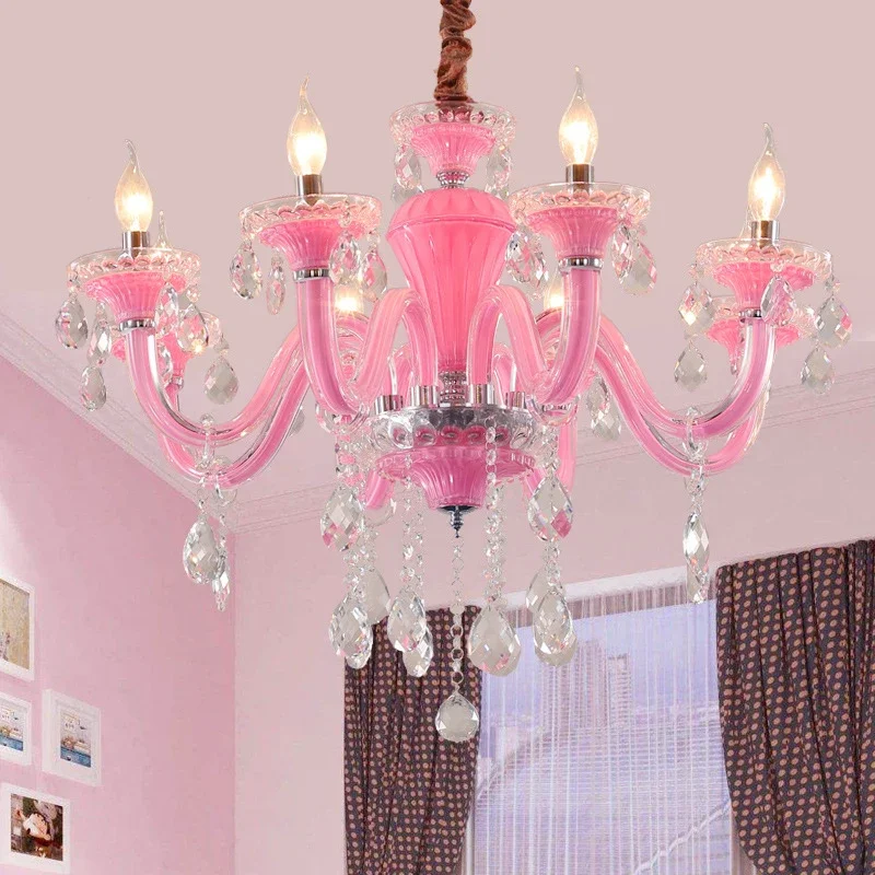 

TEMAR Pink Crystal Pendent Lamp Art Girls' Room Candle Lamp Children's Room Living Room Restaurant Bedroom Chandelier