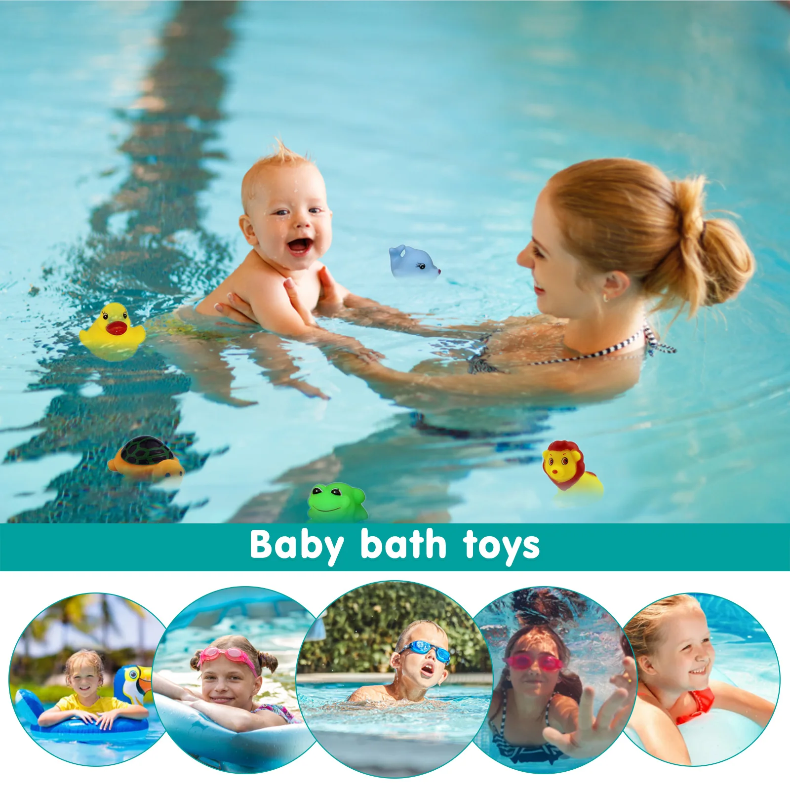 Juguetes de baño de animales para bebés, flotador de goma con sonido para apretar, piscina para niños pequeños, juguete de animales para nadar, juego de agua para niños, 13/26 piezas