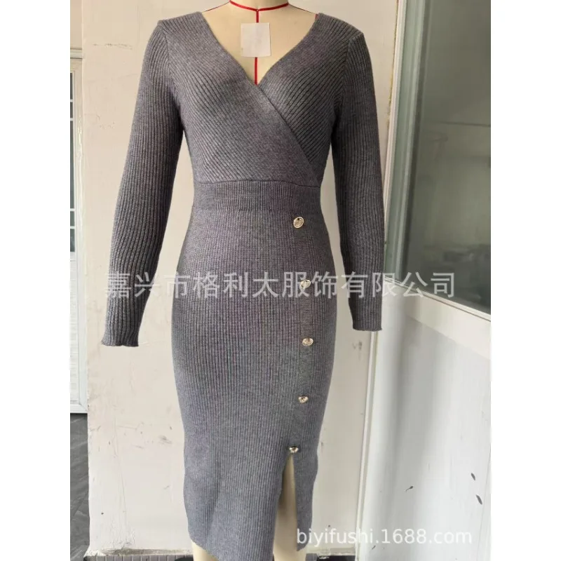 Women's French Dresses Fall/Winter Waisted Midi-length Hipster Lined Bottoms Skinny Knit Dresses Dress for Women Dresses